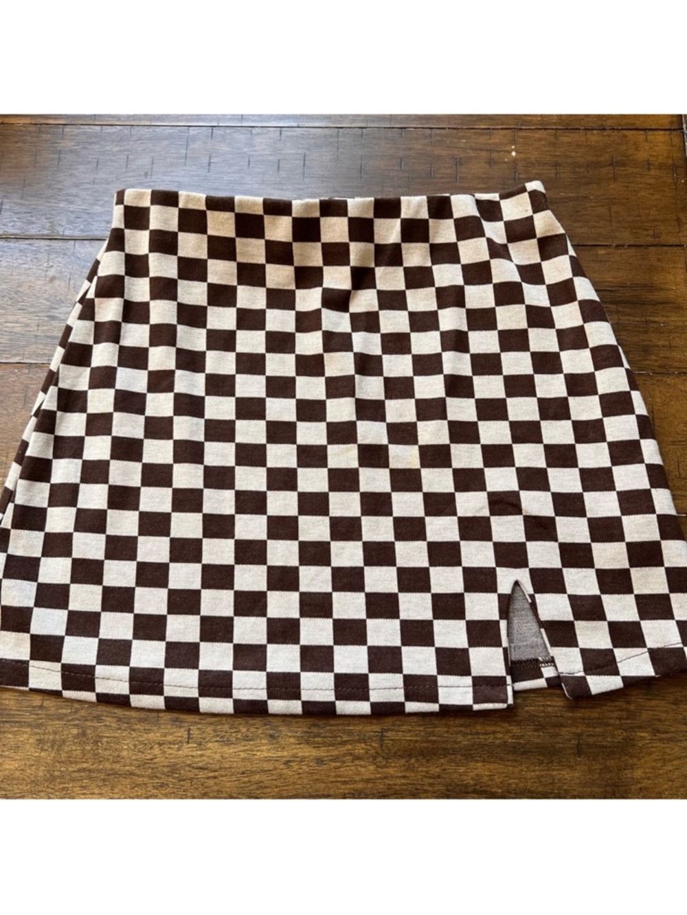 ASOS Pull&Bear brown checkered mini skirt with slit size M - Picture 3 of 10